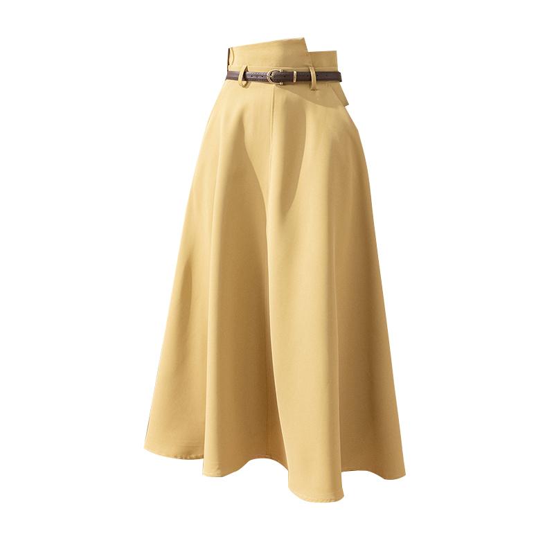 Elegant High Waist A Line Skirt Women Midi Flared Skirt Office Long Skirts Slim