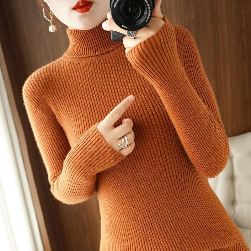 Pulovere cu guler înalt de toamnă și iarnă pentru femei, cămăși slim cu fund subțire, pulovere cu dungi groase pentru femei, femei care fac naveta