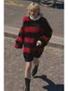 Red and Black Striped Seahorse Wool Men's Knitted Sweater - Winter Mink-Like Couple's Jacket