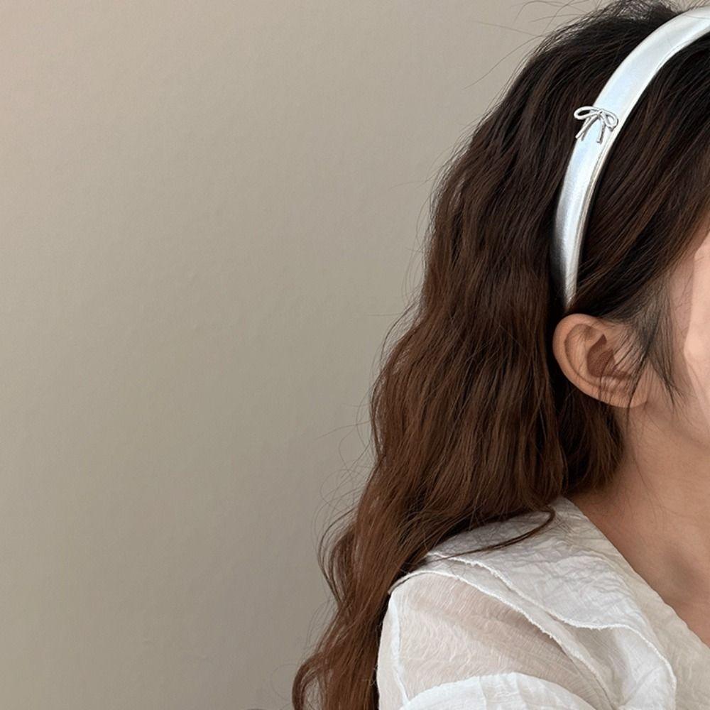 Korean Style Balletcore Hairband Y2K Thin Hairband Cool Bow Leather Headband  Spicy Girl