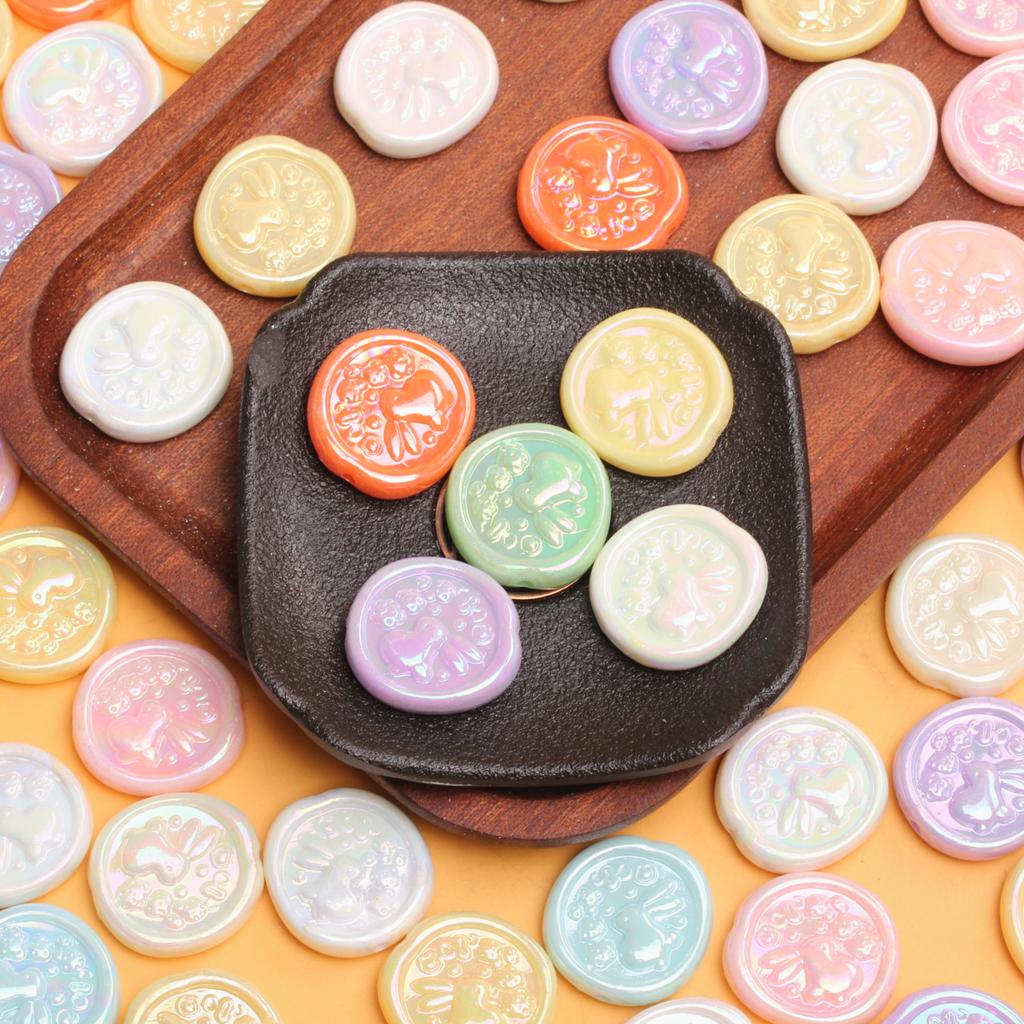 5Pcs 24*25mm Acrylic Round Rabbit Geometry Beads For Necklace Earrings Jewelry Making DIY Beading Accessory Handmade Material