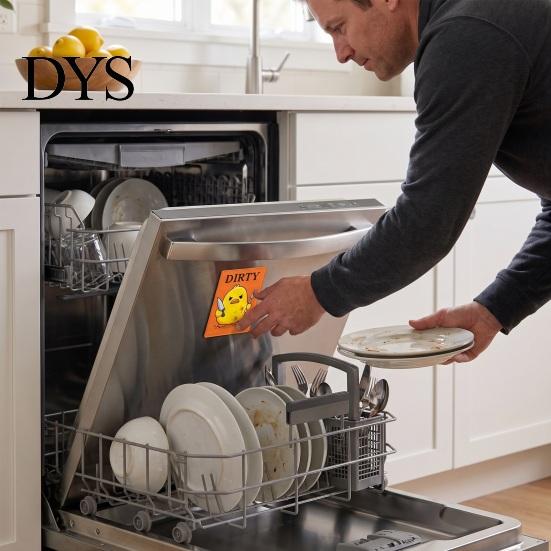 Heavy Duty Magnetic Sign Clean Dirty Dishwasher Magnet, Acrylic Cartoon Animal Sign, Reusable Magnet Double-Sided & for Kitchen Decoration