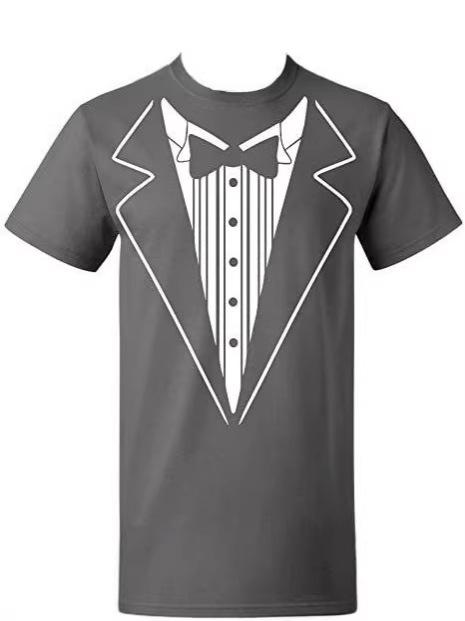 Men Funny Gentleman Fake Tuxedo Print Short Sleeve T Shirt