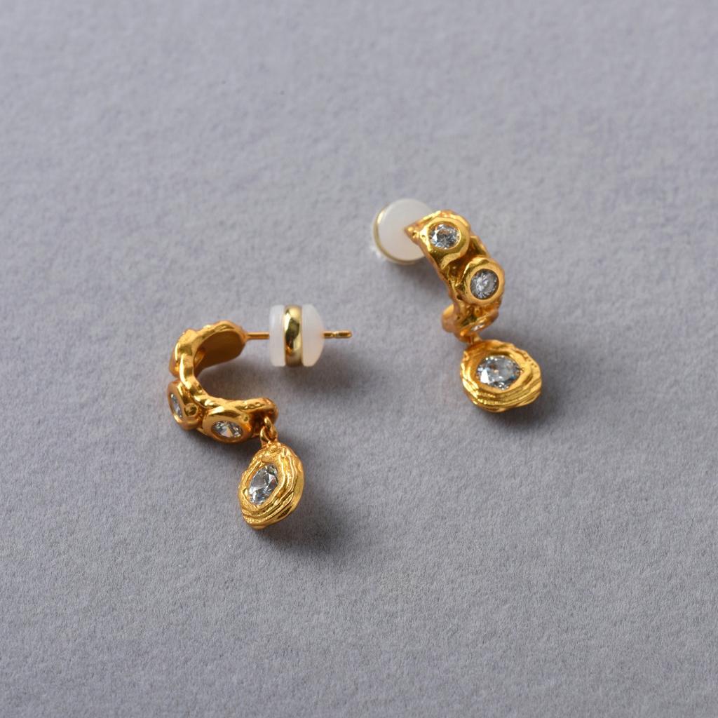 Personalized Concave-Convex Metal C-Shaped Earrings Inlaid With Zircon Water Drop Pendant S925 Silver Needle Stud Earrings Temperament Earrings