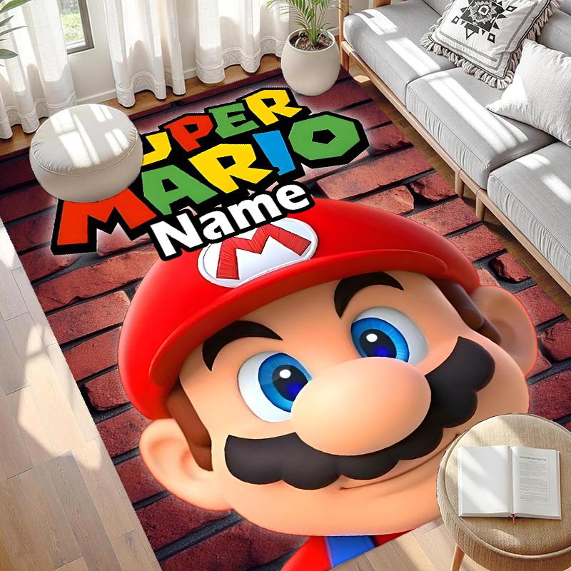 Custom Name Personalized Super Mario Print Carpet, Versatile Home Decor Rug, for Playroom, Apartment, Balcony, Entryway, Hallway Gift
