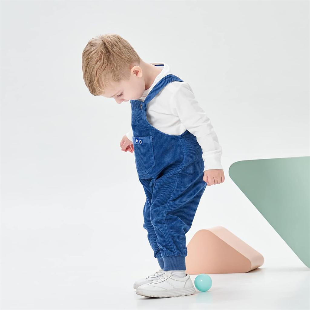 Volunboy Baby Long Corduroy Solid for Boys and Girls with Size Overalls, Pants, All-in-One Romper, Color, Cute, Fall/Winter, (Blue Pockets, 90)