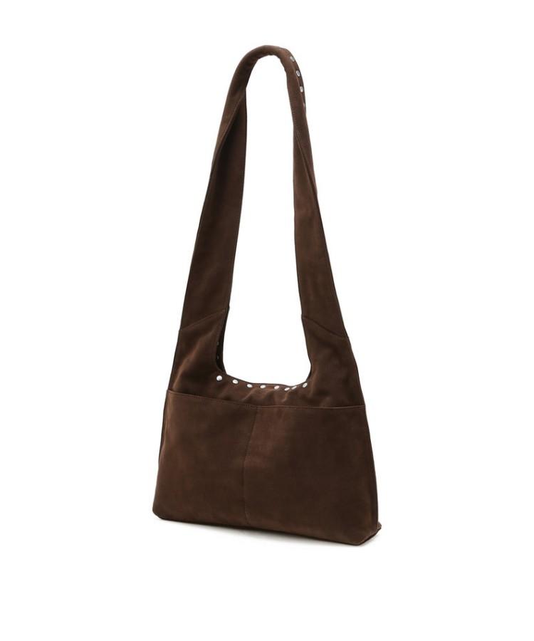 Athe Vanessabruno [Maron Soft] Dark Brown Suede Fabric Studded Shoulder Bag M Aaba6E471W3