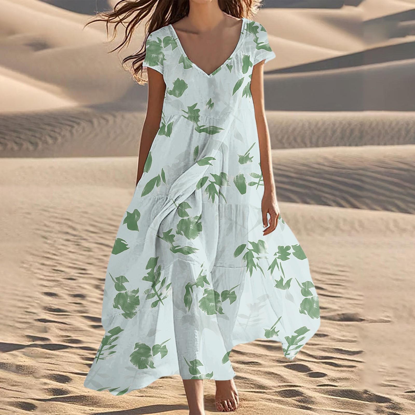 

Женские летние модные пляжные платья с V-образным вырезом и коротким рукавом с цветочным принтом S