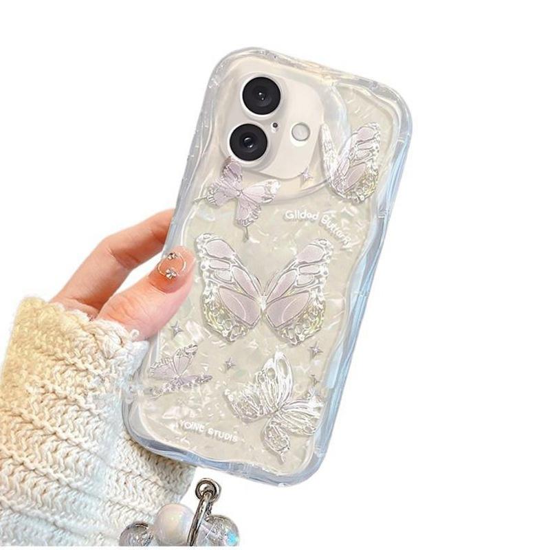 Applicable To VIVO Y300 Curved Edge Mobile Phone Case V40Lite Shell Pattern Butterfly Bracelet Y38 Fine Hole Transparent