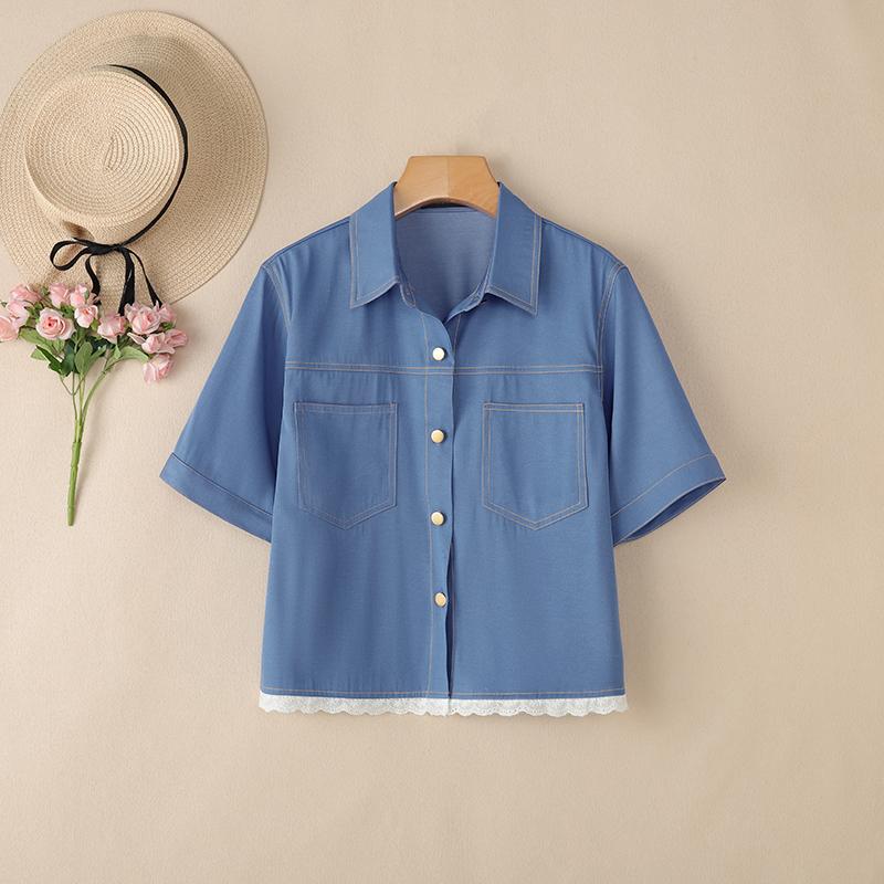 

ZANZEA Женская повседневная летняя блузка с отложным воротником и коротким рукавом S синий