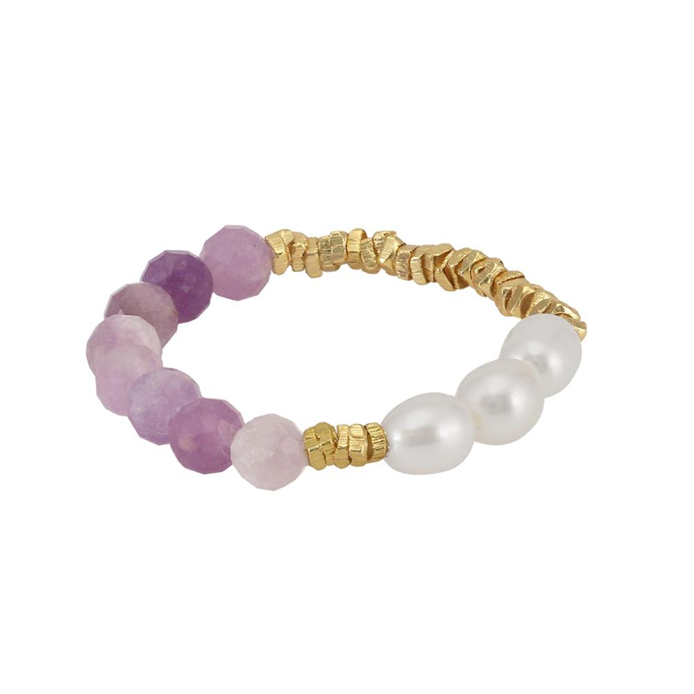 Mlluki MPR03 Trendy Summer Exquisite Fresh Water Pearl Natural Stone Minimalist Purple Mica Beaded Broken Silver Ring