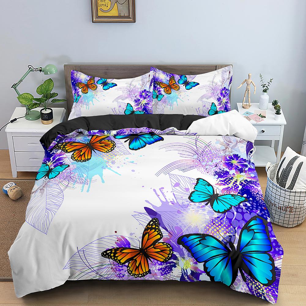 Butterfly Duvet Cover King Queen Size Animal Floral Bedding Set For Teens Adults Beautiful Flower 2/3pcs Polyester Quilt Cover