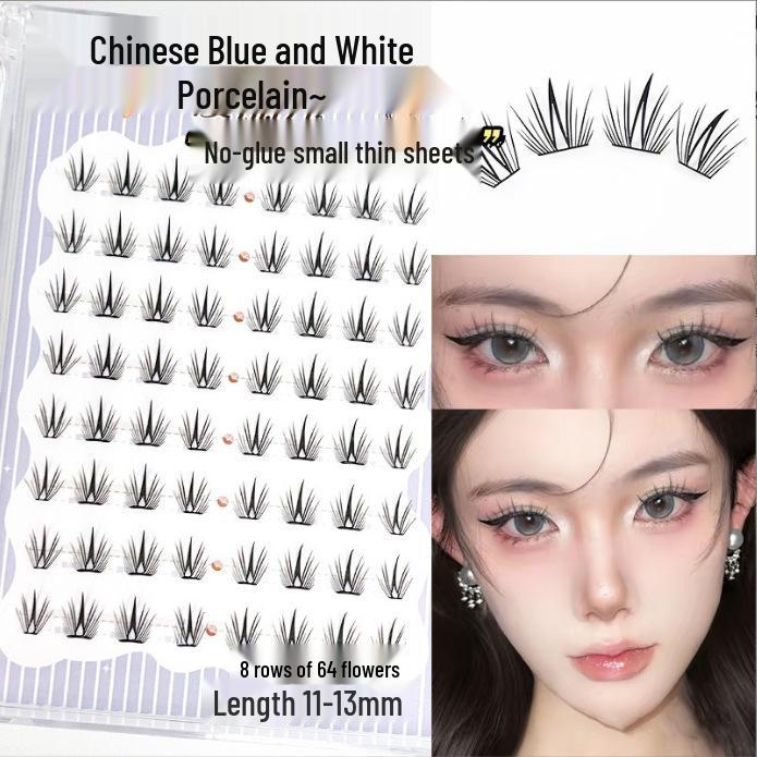 Ying Lier Natural Cluster Fox-Eye Eyelashes - Beginner-Friendly and Glue-Free