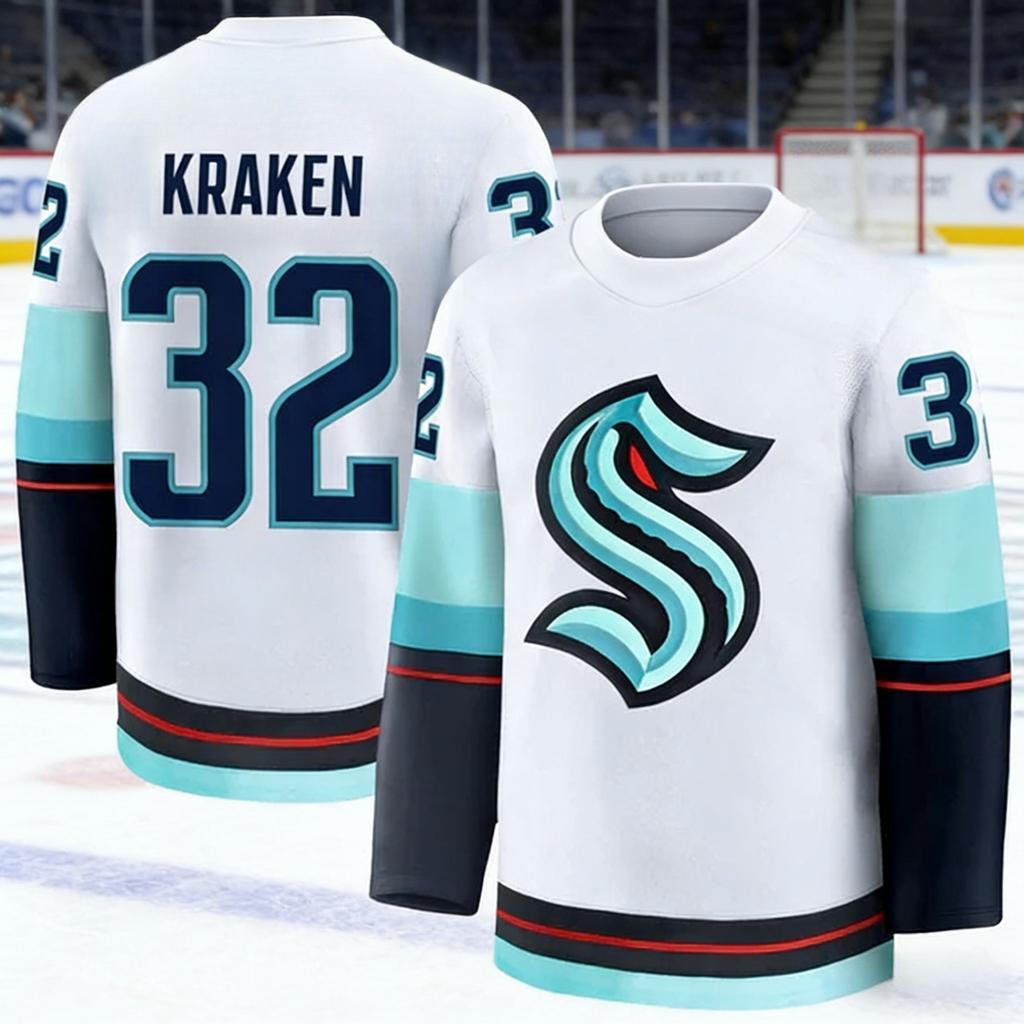 2026 Best-selling Maglia Bianca da Allenamento Hockey su Ghiaccio Mostro Marino da Uomo Traspirante Stampa 3D Manica Lunga Bambini