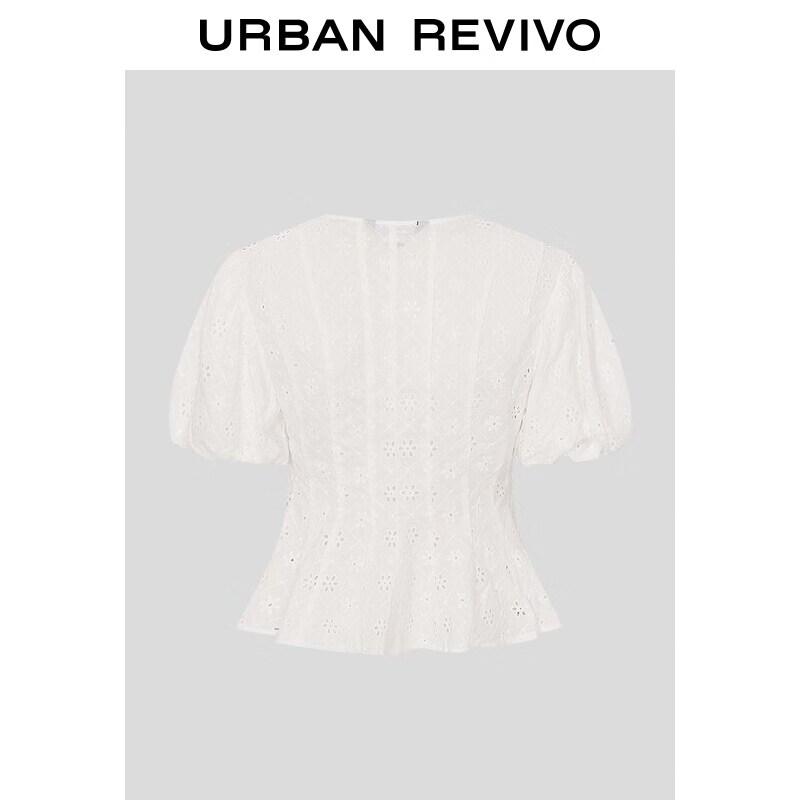 UR2026 Women s Jacquard Puff Sleeve V-Neck Shirt XS