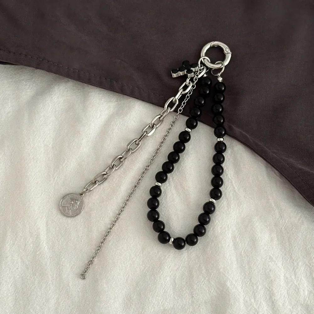 Elegant Metal Pearl Beaded Keychain Peach Heart Shape Tassel Decoration Pendant Jewelry Bead Bag Chain Gifts