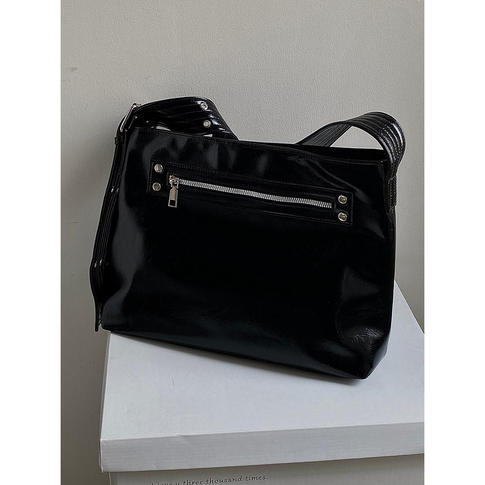 IELGY Ladies Tote Bag All-Match Large-Capacity Black Shoulder Messenger