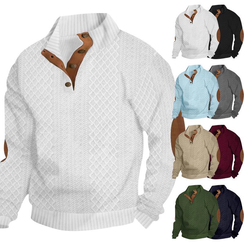 2025 Spring/Autumn Men's European Size Stand Collar Long Sleeve Jacquard Knit Sweater for Casual Outdoor Wear.