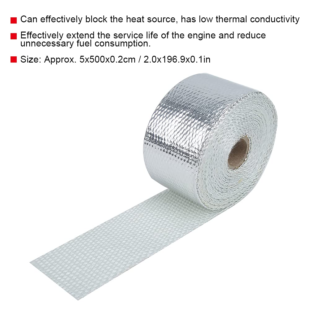 Atyhao 5cm X 5M Glass Cloth Tape Heat Resistant Thermovantage Adhesive Insulation Silver Muffler Pipe Engine Room