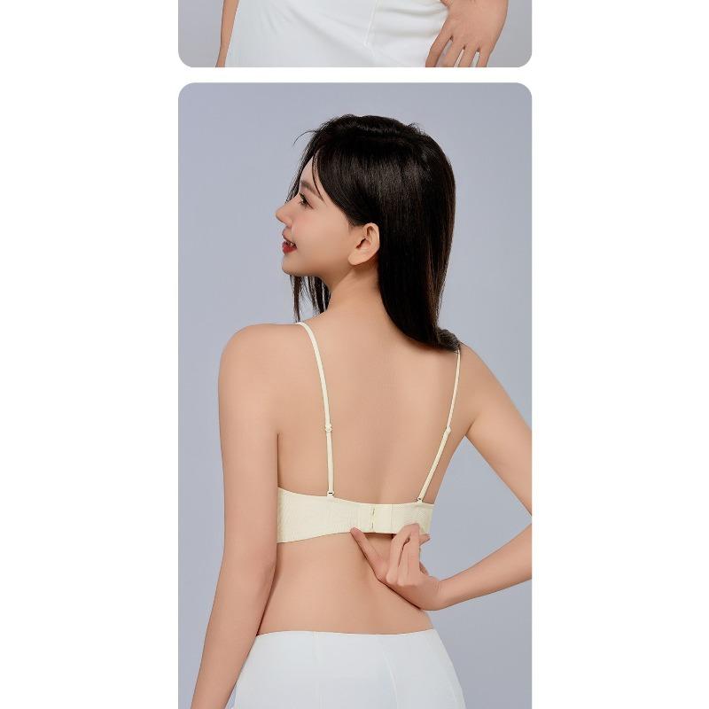 Women Seamless Invisible Push Up Lace Bra Thin Straps Full Cup Gathering Underwear