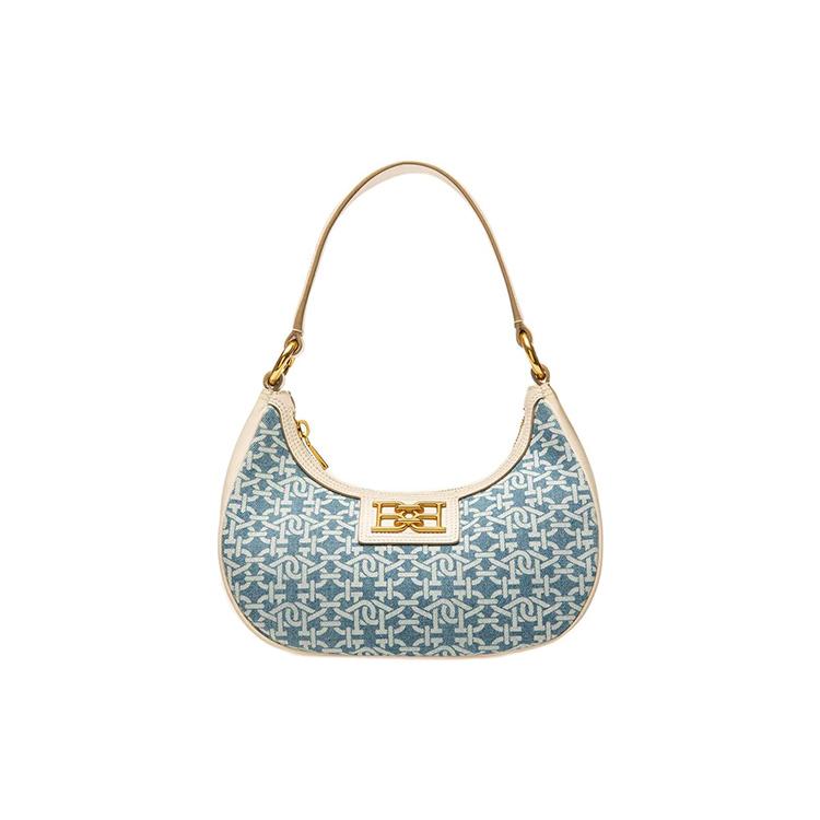 New BALLY Cotton Dumpling Bag Shoulder Bag Women's Denim Blue 6300123