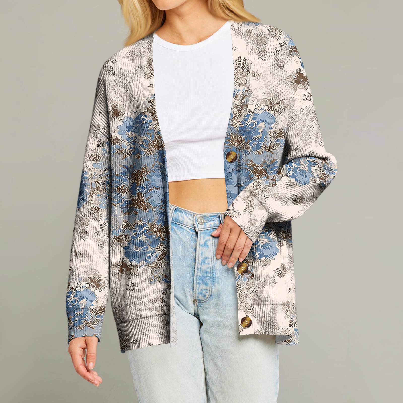 

Женский модный кардиган с длинным рукавом, V-образным вырезом, на пуговицах, свободного кроя, с рождественским принтом XXL