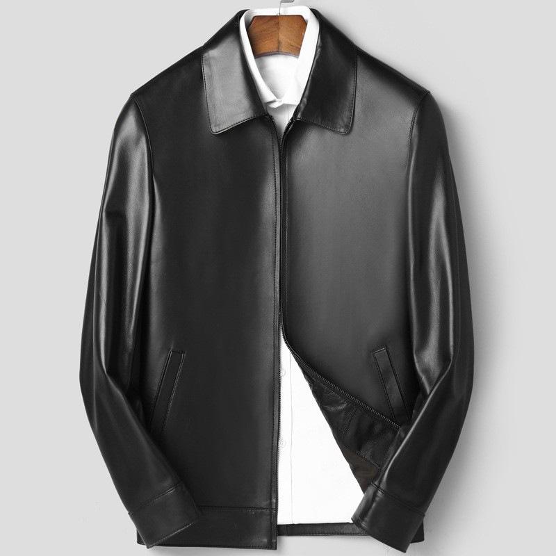 Sheepskin Genuine Leather Jacket Men's Lapel Short Middle-aged and Elderly Spring and Autumn Dad Wear Business Jacket