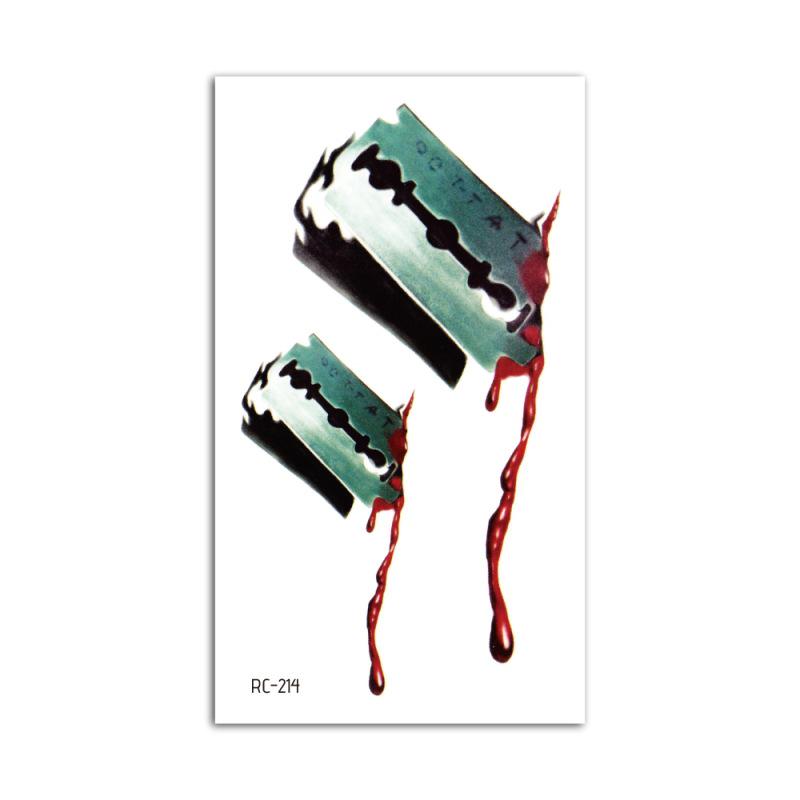 Vodotěsné Halloweenské dočasné tetovací nálepky: Realistické jizvy po krvi a noži pro hororový make-up.