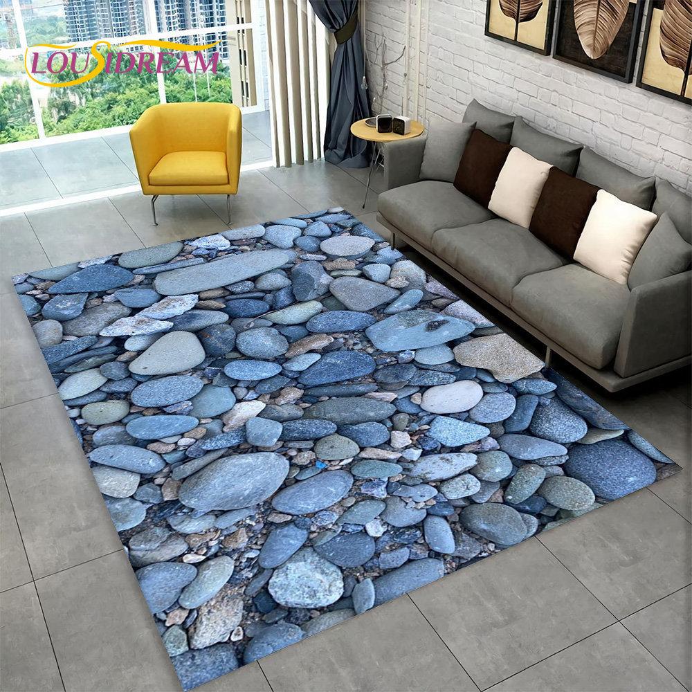 Vibrant Nature Large Carpet Earthy Pink Blue Grey Stones Non-Slip Kids Play Floor Mat