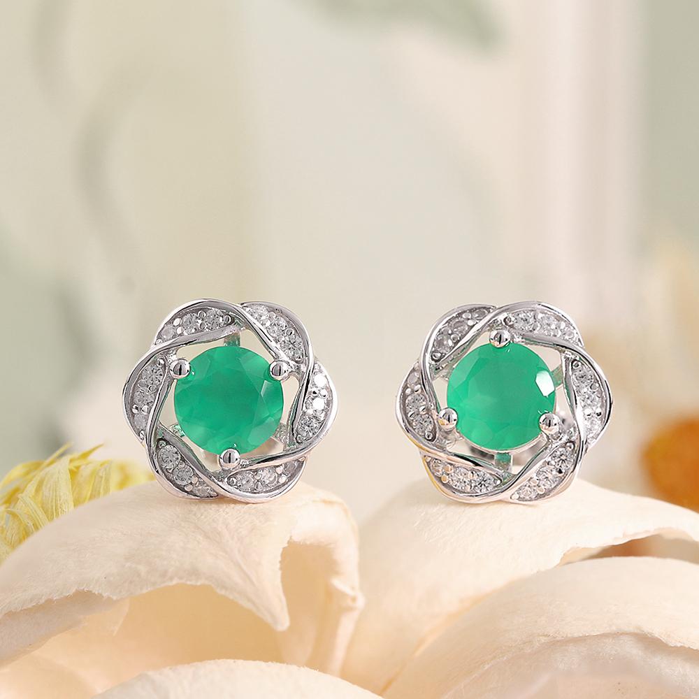 Elegant Flower Shape Design 925 Sterling Silver Earrings Natural Round 5.0mm Agate Fine Jewelry for Women's Party Birthday Gifts