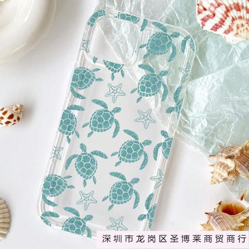 Starfish green sea turtle suitable for Apple 16promax mobile phone case 15plus transparent 1413 Europe and America 12 airbag