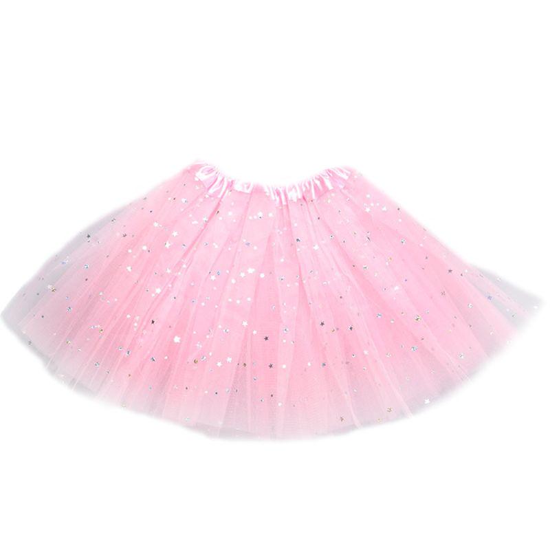 Girls Multi Layered Ballet Skirt Glitter Stars Sequins Satin Elastic Waistband Girls Multi Layered Ballet Skirt Glitter Stars Sequins Satin Elastic Waistband