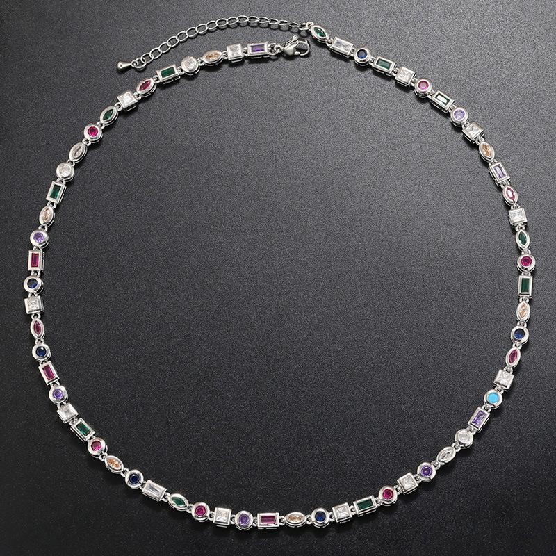 Wind Colored Diamond Bracelet Necklace Female, Simple Set Colored Diamond Irregular Geometric Bracelet Necklace Vl242