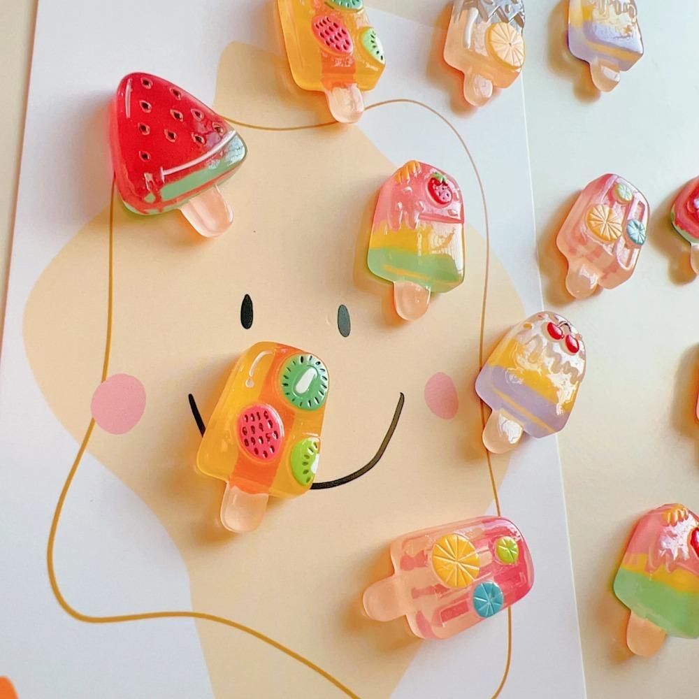 6pcs  Fridge Set] 6pcs Set of Fruit & Ice Cream Fridge  Strawberry, Watermelon DesignsThere is no double-sided tape.