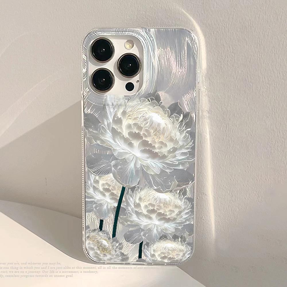Laser Silver Silicone Phone Case For iPhone 13 14 15 11 12 16 Pro Max Plus Chinese New Year Cover Shockproof Bumper Soft Fundas