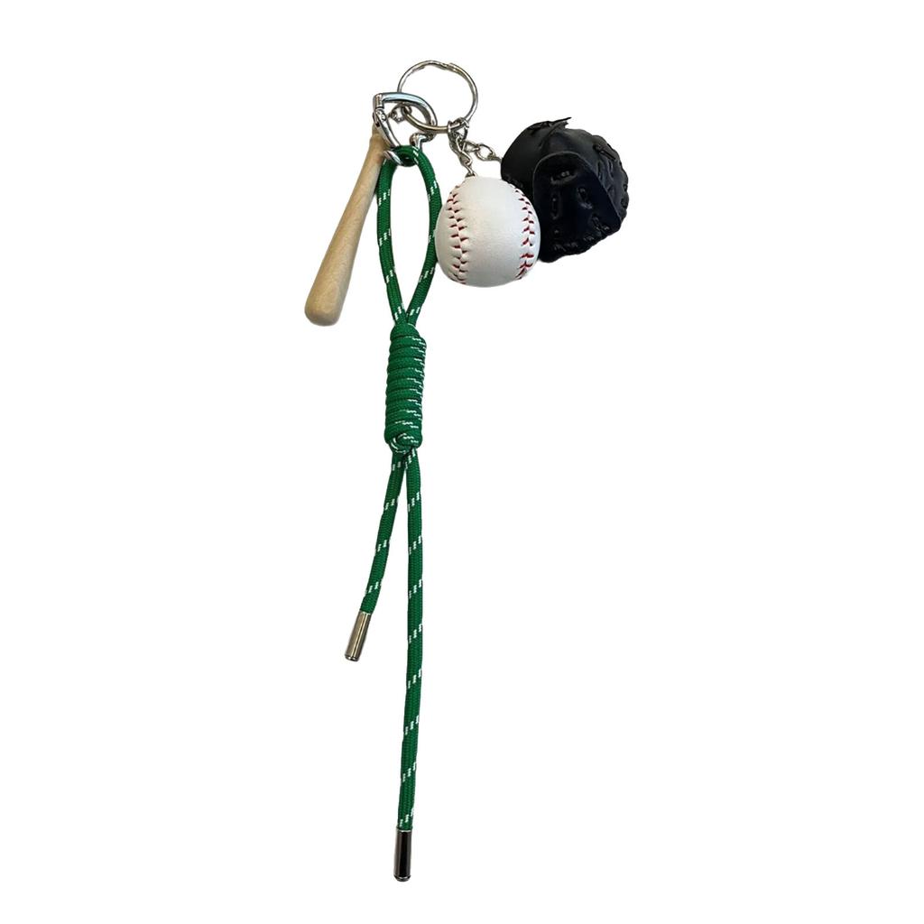 Baseball Keyring with Wood Bat and PU Leather Glove Charm Unique Bag Pendant Handbag Charm Handmade Sports Accessory