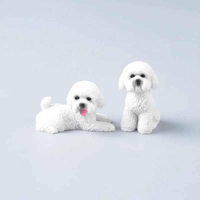 2pcs Simulation Poodle Dog Animal Resin Action Figures Home Desktop Decoration Children Birthday Christmas Gift Doll Kids Toys