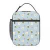 The Pattern Of Bees Picking Flowers Insulated Lunch Bag for Women Kids Portable Food Boxes Thermal Lunch Box Tote