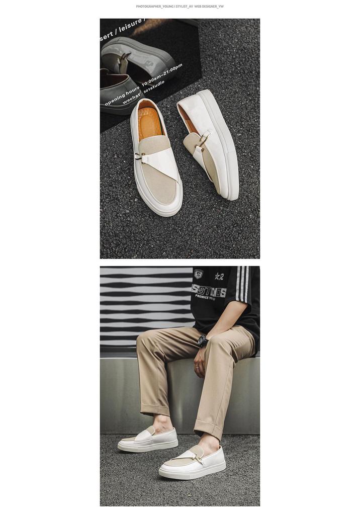 Men's Retro White Slip-On Loafers: Spring & Autumn Thick-Soled Casual Student Shoes