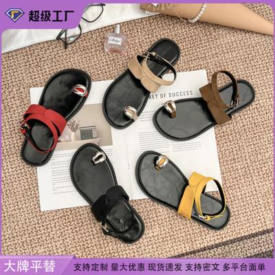 One-word with Set of Toe Cool Slippers Women's Summer Versatile Flat-soled Sandals Women's Soft Soles Are Not Tired of Feet, Fashionable Huizhou Women