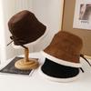 Vintage Suede Bucket Hats Women Winter Thickened Fleece-lined Warm Lamb Fleece Fisherman Hat Outdoor Ski Riding Basin Hat
