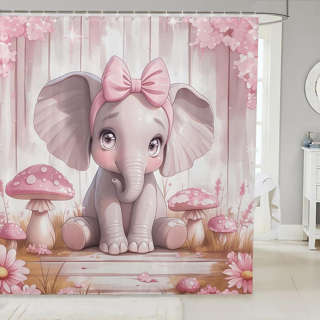 Boys Girls Pig Bath Curtain Cartoon Pigs Shower Curtain Kids Cute Farm Animal Bathroom Shower Curtain Set Butterfly Sunflower
