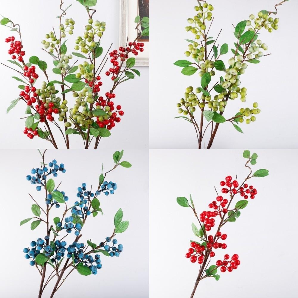 Green Leaves Artificial Foam Berries Branch Faux Good Luck Fruits Plastic Simulation Fruit Tree Elegant Realistic Fake Plants