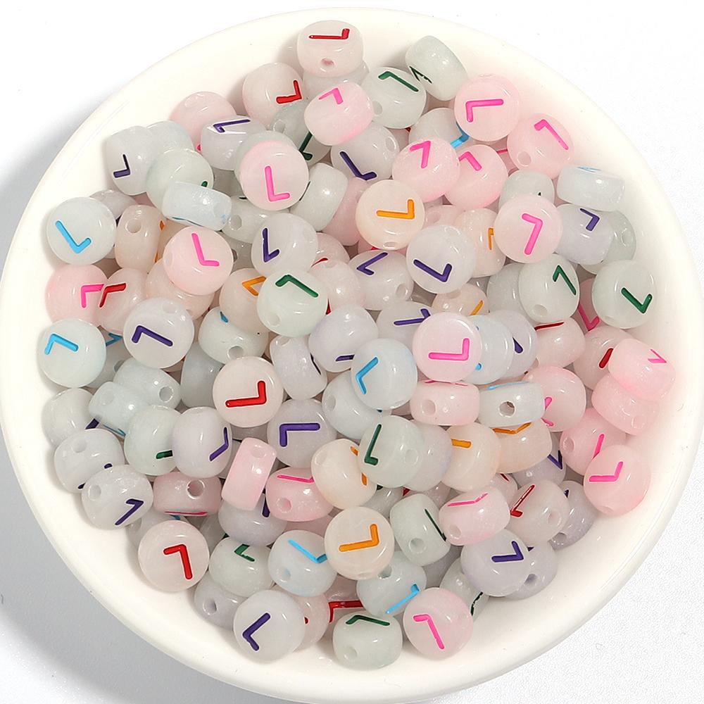 100Pcs/Lot 7mm Acrylic Luminous Beads Translucent Colorful Letter A-Z Flat Round Beads Diy Fashion Bracelet Necklace  Jewelry