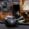 1 PCS Purple Ceramic Relief Single Dragon Phoenix Stone Scoop Pot Ball Hole Filter Large Capacity Purple Mud Retro Teapot