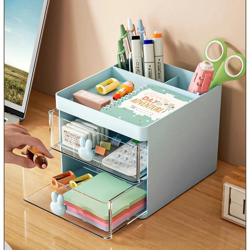 1 Stück mehrschichtiger Schreibtisch-Organizer mit Schubladen, Stift- und Schreibwaren-Aufbewahrungsbox, Büro-Schreibtisch-Make-up-Organizer mit erhöhtem Ständer