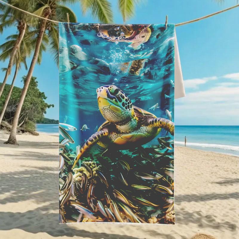 Ultra Absorbent Microfiber Beach Towel With Sea Turtle Print Quick Dry Large Size 70x140cm Pool Vacation Travel