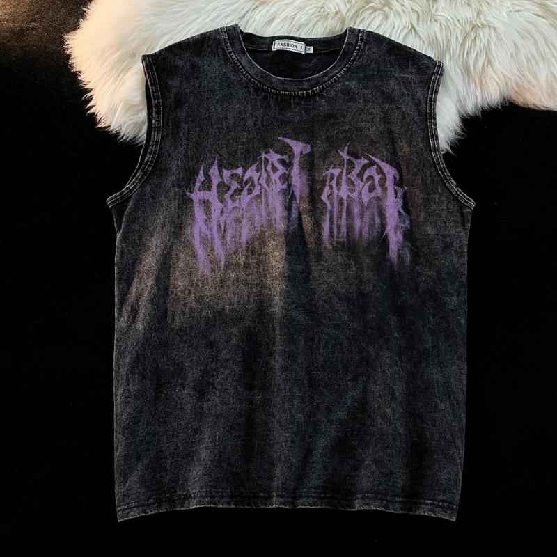 

Street Cycling Vest Washed Old Sleeveless T-shirt Men s Summer Loose Sports Vest Trendy Ruffian Handsome Vest Top 3XL