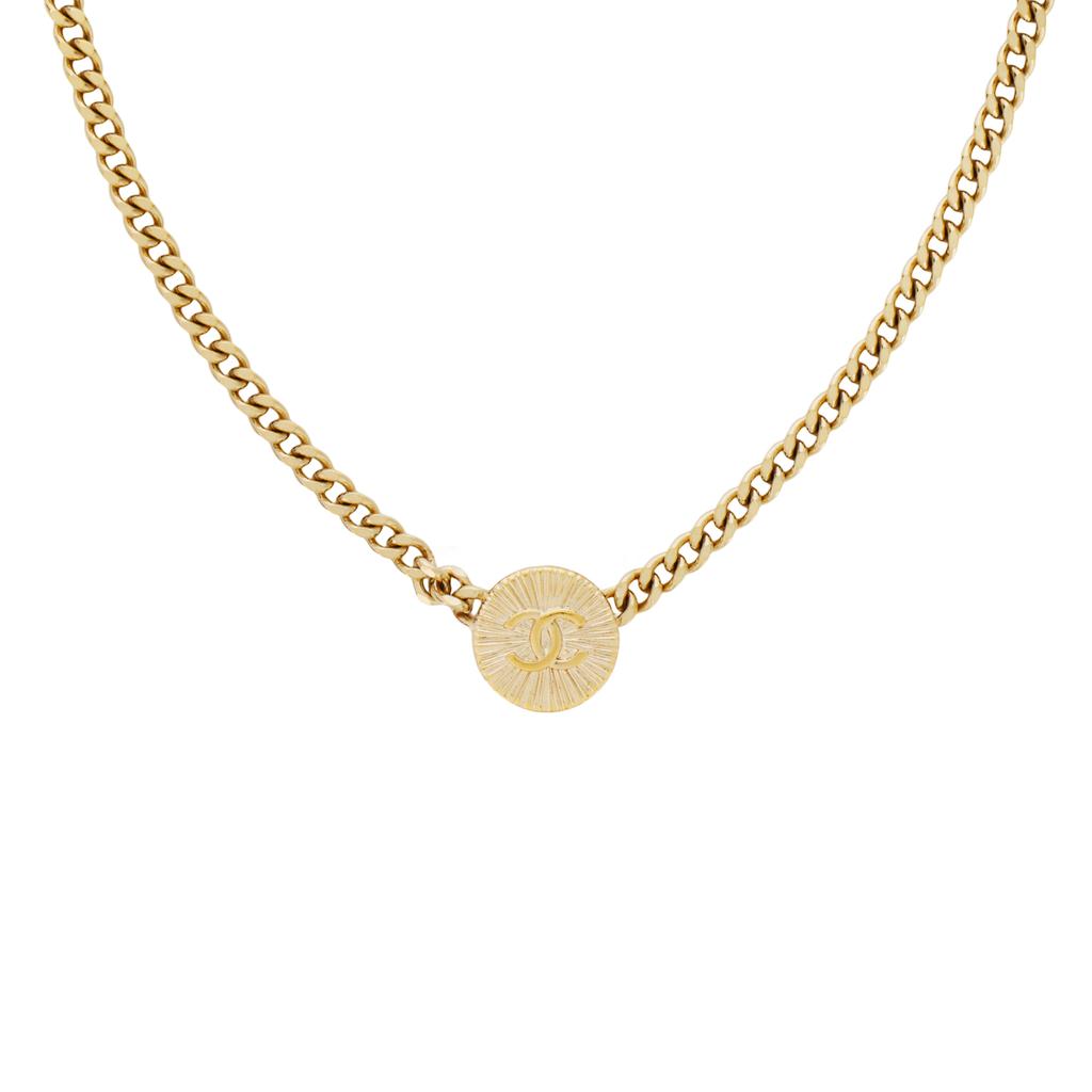 Chanel Double C White Button Double C Gold Metal Necklace Women necklace AB7802-B07472-NG628