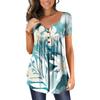 Summer Women's Short Sleeve Floral 3D Printed Buttons T Shirt Ladies Plus Size Top